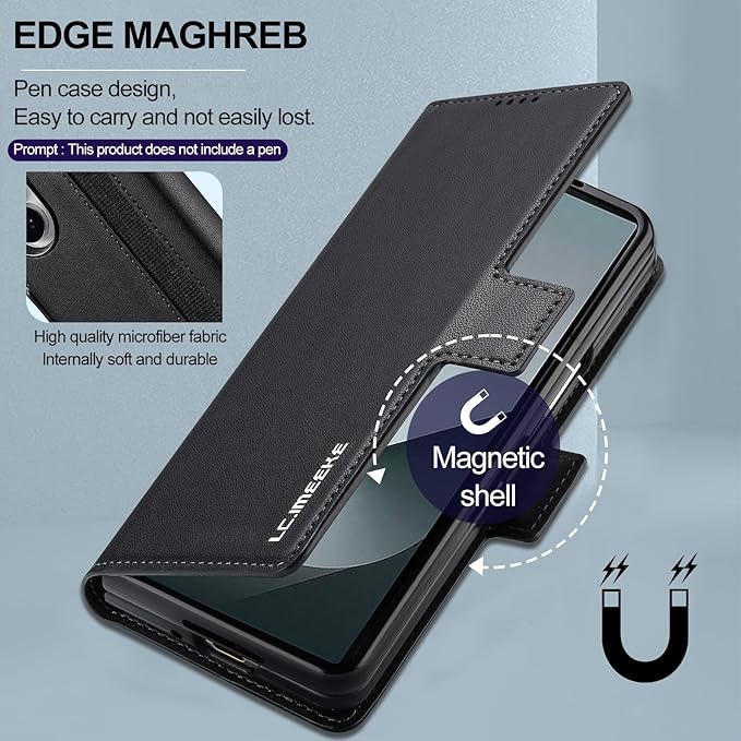 HXY Wallet Case for Samsung Galaxy Z Fold 7 with S Pen Holder, PU Leather Magnetic Flip Case for Men Women with Card Holder Kickstand Shockproof Protection Case for Galaxy Z Fold 7 2025 (Black)