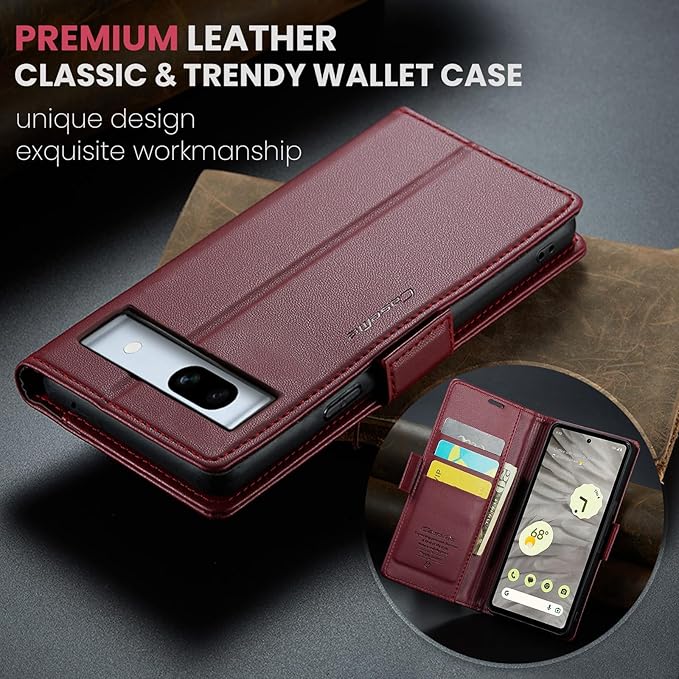 for Google Pixel 7A Case, Premium PU Leather Wallet Case Flip Cover with [RFID Blocking][Card Holder][Stand Function] Shockproof Protective for Google 7A, Red