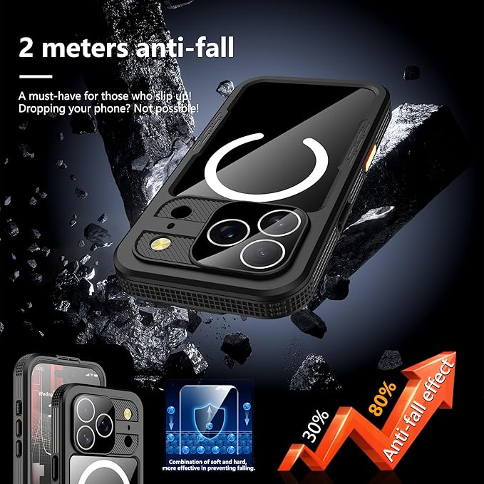 GOLDJU Magnetic for iPhone 17 Pro Case-Waterproof, Built-in Screen & Camera Protector-IP68 Underwater Full Body 16FT Military Dropproof Shockproof Case for 17 Pro 6.3''- Black