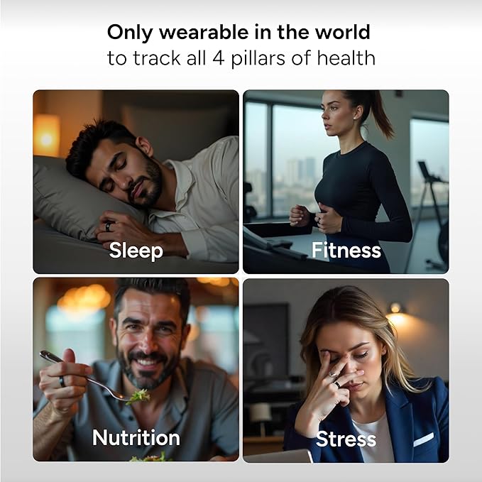 Gabit Smart Ring | AI Food Logging, 7+ Day Battery | Sleep, Fitness, Nutrition, Stress | 30+ Workout Modes, Weight Loss | Buy Sizing Kit First | Smart Ring for Men & Women | Titanium, Matte Silver 9