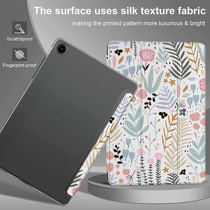DONGKE Case for Samsung Galaxy Tab A9+/A9 Plus 11 inch 2024 2023 (SM-X210/X216/X218), Slim Stand Hard PC Translucent Back Shell Smart Cover, Auto Wake/Sleep - Tiny Flowers