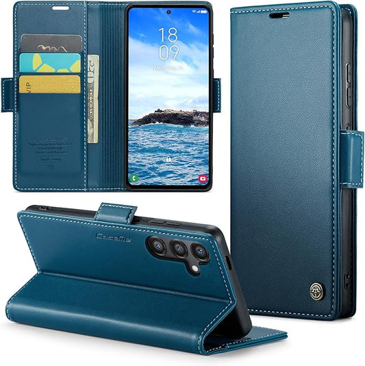 for Samsung Galaxy S24 FE Case, Premium PU Leather Wallet Case Flip Cover with [RFID Blocking][Card Holder][Stand Function] Shockproof Protective for Samsung Galaxy S24 FE, Blue