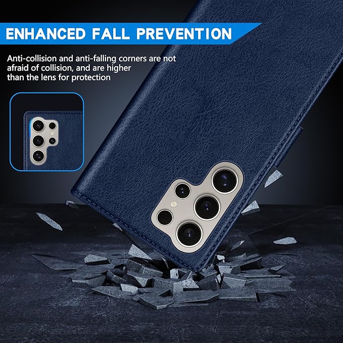 ZZXX for Samsung Galaxy S25 Ultra Wallet Case with [RFID Blocking] Card Slot Kickstand Magnetic Closure Leather Flip Fold Protective Phone Case for Galaxy S25 Ultra 5G Case Wallet(Blue-6.8 inch)