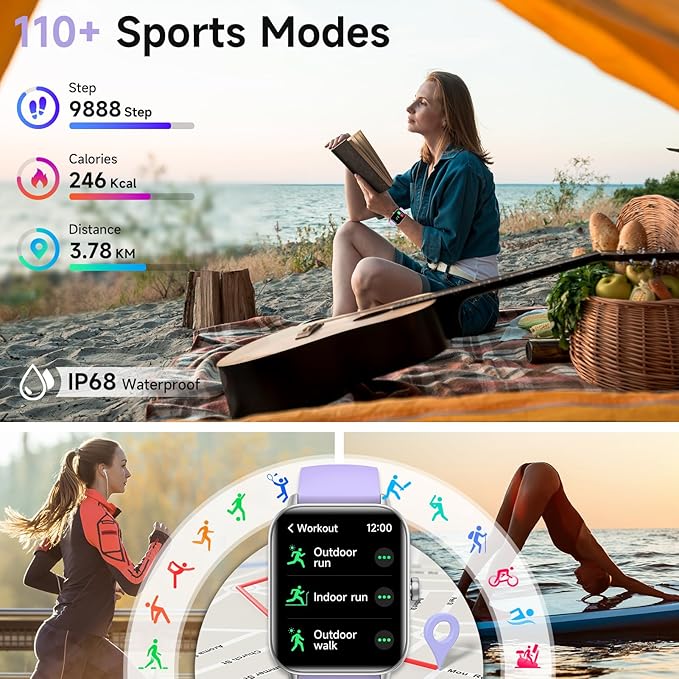 Smart Watches for Women Android & iPhone, Alexa Built-in, 1.85" Fitness Tracker with Answer/Make Calls, IP68 Waterproof Fitness Watch,Heart Rate, Sleep, SpO2 Monitor,Pedometer, Purple