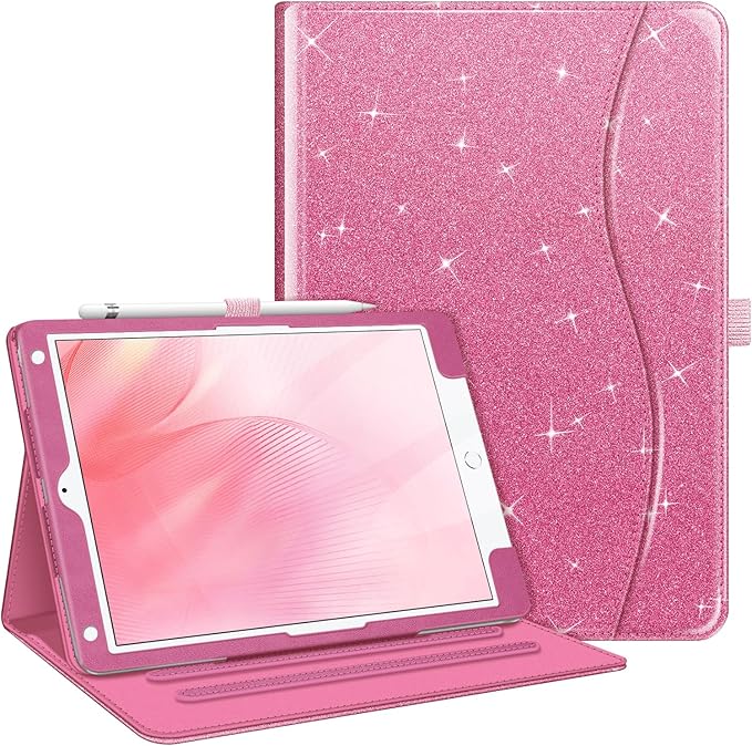 Fintie Case for iPad 9th / 8th / 7th Generation (2021/2020/2019) 10.2 Inch - [Corner Protection] Multi-Angle Viewing Stand Cover with Pocket & Pencil Holder, Auto Sleep Wake, Glittering Pink