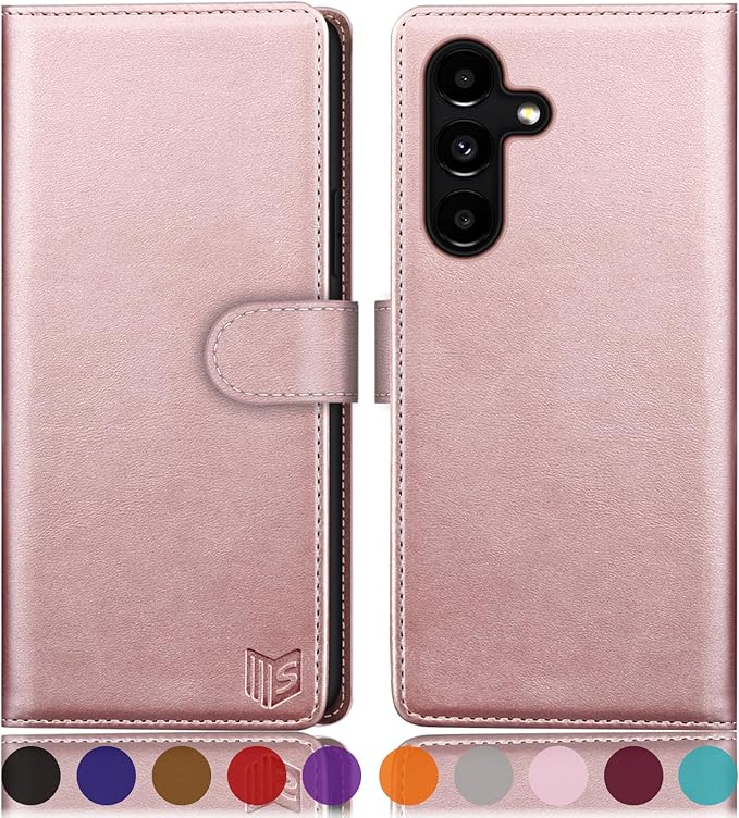 SUANPOT for Samsung Galaxy S24 5G Wallet case with RFID Blocking Credit Card Holder,Flip Book PU Leather Protective Cover Women Men for Samsung S24 Phone case Rose Gold
