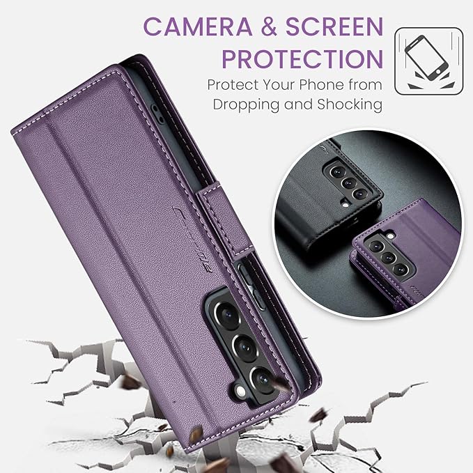 Case for Samsung Galaxy S22 Wallet Case, RFID Blocking PU Leather Flip Folio Cover Card Holder Kickstand Shockproof Phone Case Compatible with Samsung Galaxy S22, Purple