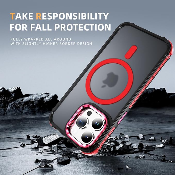 Magnetic for iPhone 15 Pro Case with Stand, Supports Wireless Charging, [Compatible with MagSafe Accessories] Military-Grade Drop Protection Case for iPhone 15 Pro, Red