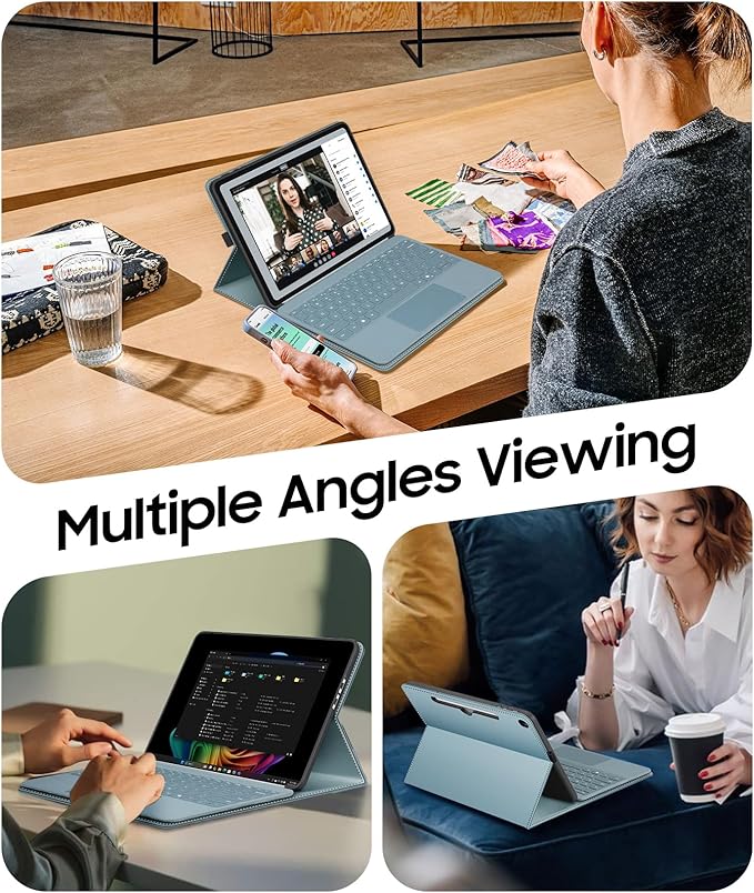 Fintie Protective Case for Microsoft Surface Pro 12 Inch (2025), Multi-Angle Viewing Portfolio Business TPU Back Cover with Pocket & Stylus Holder, Compatible with Type Cover Keyboard (Ocean Blue)