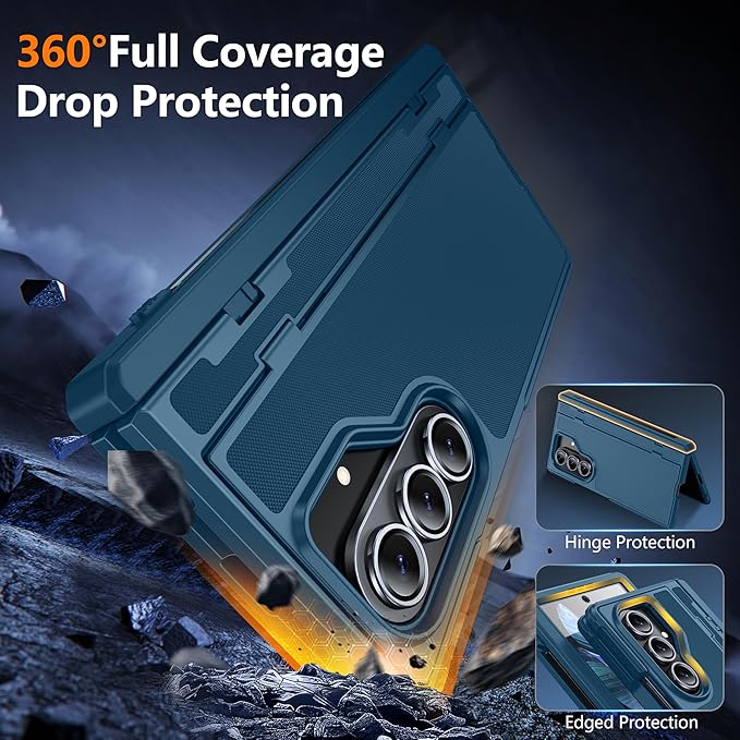 Oterkin for Samsung Galaxy Z Fold 6 Case Built-in Screen Protector [Thinner S Pen Holder & Kickstand] [Hinge Protection] Full Body Shockproof Phone Case for Z Fold 6, Blue