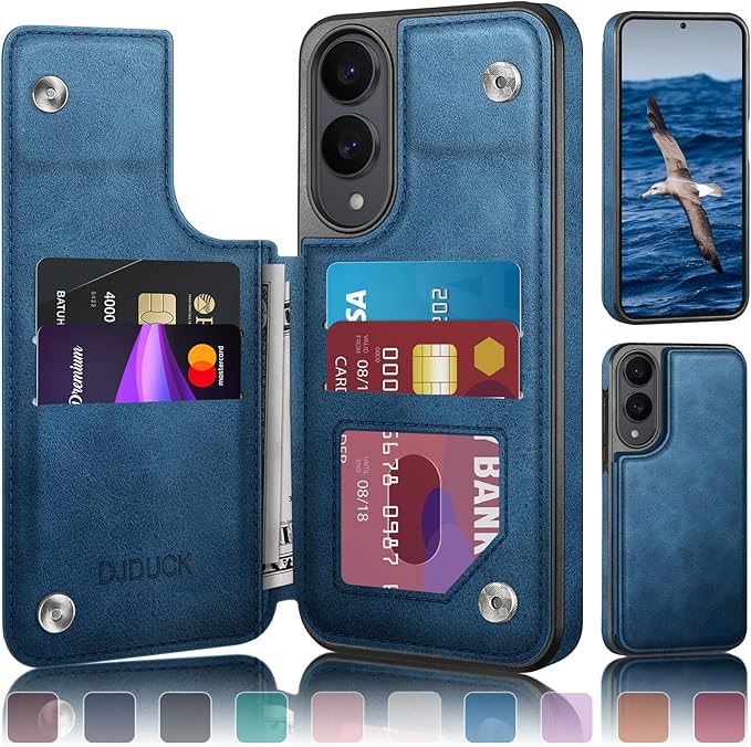 DJDUCK Designed for Samsung Galaxy S25 Edge Case Wallet with Card Holder, [Magnetic Clasp Cover] [RFID Blocking Leather Protection] Shockproof Women Men Cases for Samsung S25 Edge Bright Blue