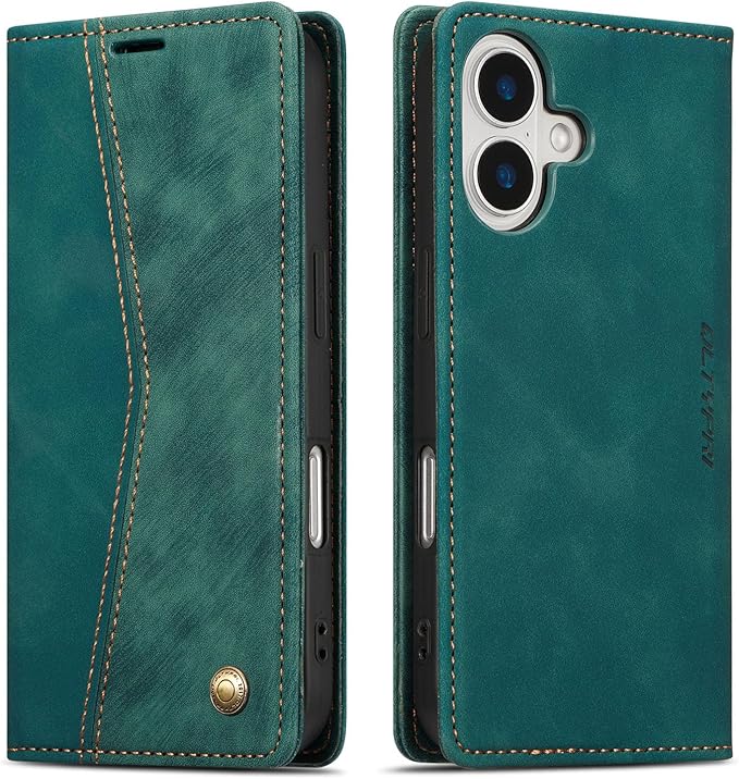 QLTYPRI for iPhone 16 Plus Case Wallet with Card Holder, Vintage PU Leather Kickstand Magnetic Closure Shockproof Folio Book Cover Case for iPhone 16 Plus - Retro Green