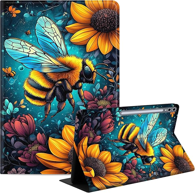 Case for Samsung Galaxy Tab S10 Plus/ S9 FE Plus/ S9 Plus 5G Tablet 12.4'', Slim PU Leather Stand Cover with Auto Wake/Sleep, Multi-Angle Viewing & Shockproof, Colorful Bee