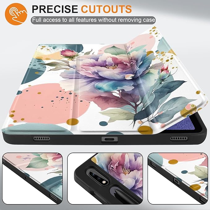 Case for Samsung Galaxy Tab S8 2022 & S7 2020, Shockproof Tablet Case for Samsung Tab S8/S7 11 inch with Auto Sleep/Wake & Trifold Stand & Soft TPU Back Cover, Peonies Flowers