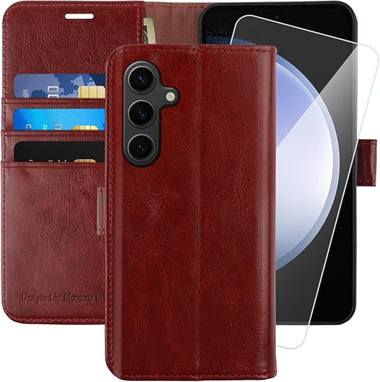 MONASAY Wallet Case Fit for Samsung Galaxy S23 FE 6.4 inch 5G,[RFID Blocking] Flip Folio Leather Cell Phone Cover with Credit Card Holder, Burgundy