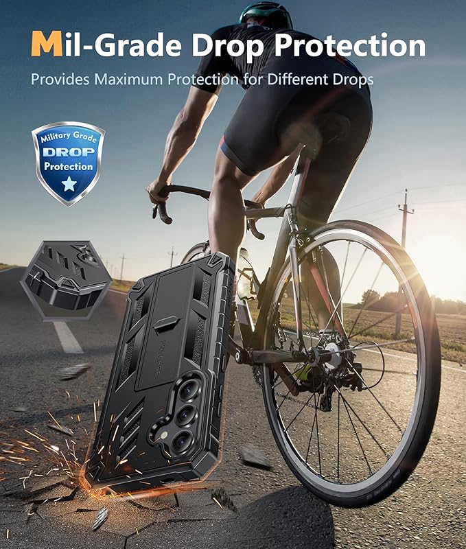 FNTCASE for Samsung Galaxy S24 Case: Military Grade Protective Cases with Kickstand | Rugged Drop Proof Shockproof Protection | Dual Layer Matte Textured TPU Phone Cover - 6.2 inches (Black)