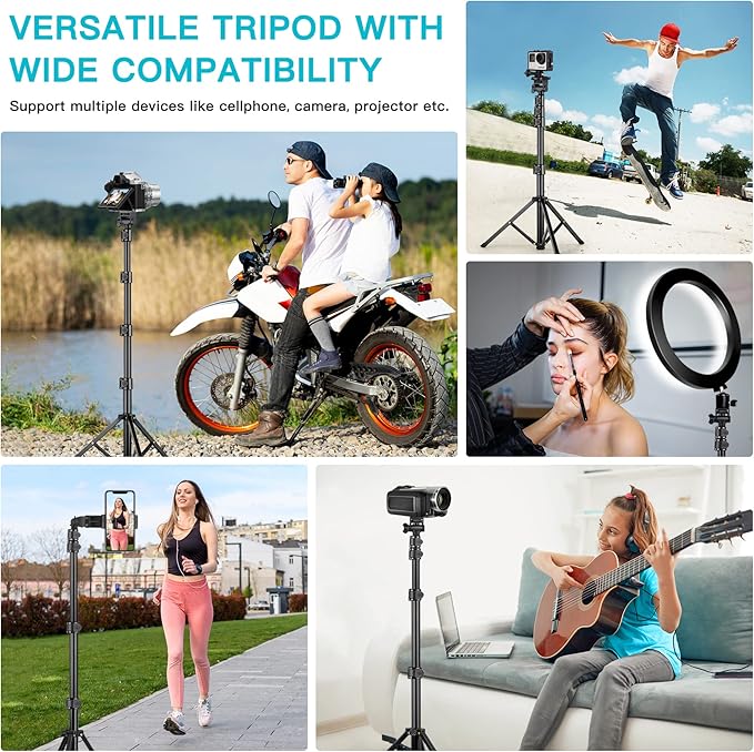 74" Flexible Phone Tripod, Tall Cell Phone Tripod with Adjustable Gooseneck & Remote, Portable Camera Cellphone Stand for Video Recording, Compatible with iPhone Android