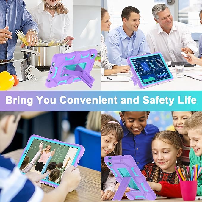 CCMAO Case for Samsung Galaxy Tab A9 Case 8.7 Inch 2023 Model, Heavy Duty Shockproof Hybrid Three Layer Protective Cover with Kickstand for Samsung A9 Tablet 8.7" (SM-X110/X115/X117), Purple+Green