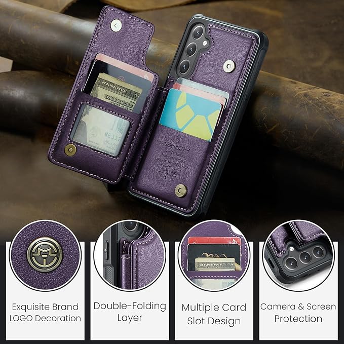 Vinich for Samsung Galaxy S24 Plus Wallet Case with Card Holder, RFID Blocking Credit Slots Kickstand Shockproof Phone Cover for Women Men, Purple