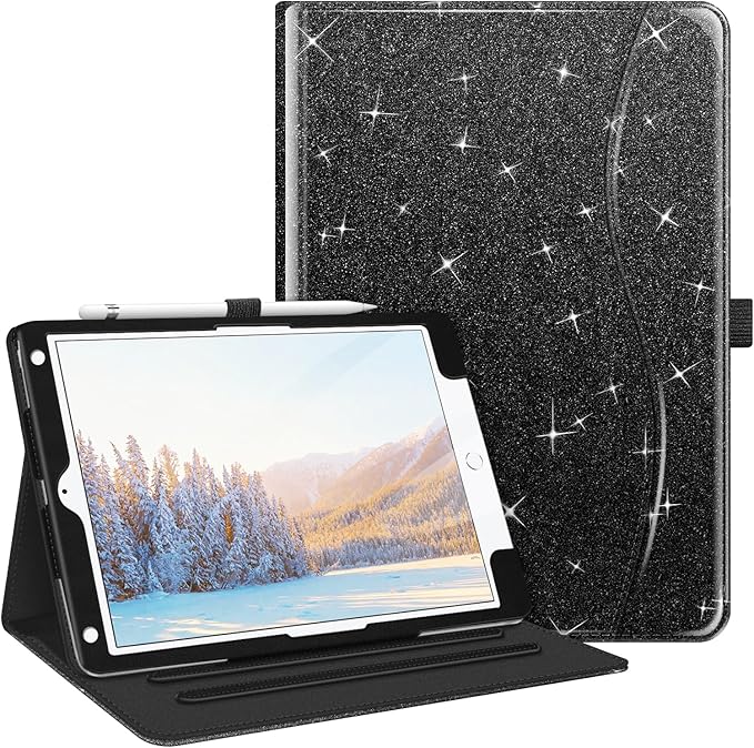 Fintie Case for iPad 9th / 8th / 7th Generation (2021/2020/2019) 10.2 Inch - [Corner Protection] Multi-Angle Viewing Stand Cover with Pocket & Pencil Holder, Auto Sleep Wake, Glittering Black