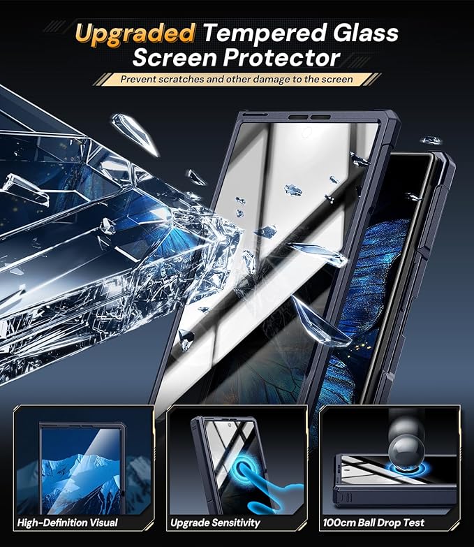 for Samsung Galaxy Z-Fold-7 Case: [Dual-Stand] Privacy Screen Protector [Anti Spy] Anti-Slip | Anti-Fingerprint | Rugged Hinge | Military Shockproof Phone Cover for Fold7 5G 2025 (Blue)
