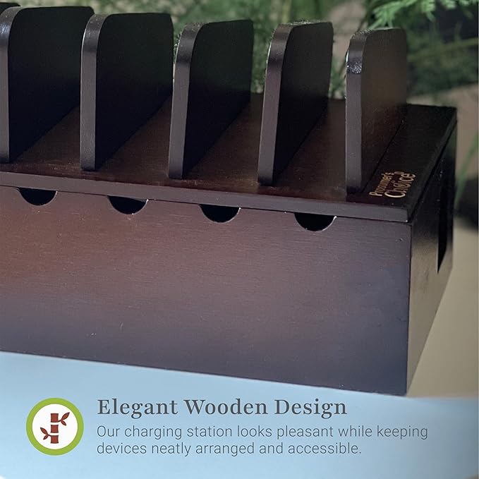 Prosumer's Choice Multi Device Charging Station Wood - Desktop Organizer with Holder for Multiple Phones - Elegant Wooden Desk Accessories - 6 Device Charging Station for Work from Home and Office