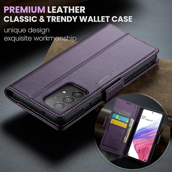 for Samsung Galaxy A53 5G Case, Premium PU Leather Wallet Case Flip Cover with [RFID Blocking][Card Holder][Stand Function] Shockproof Protective for Samsung Galaxy A53, Purple
