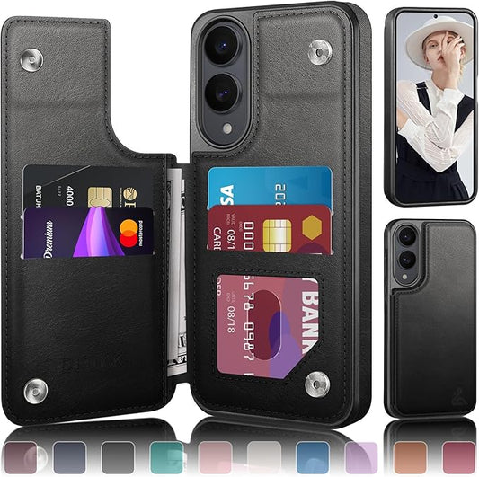 DJDUCK Designed for Samsung Galaxy S25 Edge Case Wallet with Card Holder, [Magnetic Clasp Cover] [RFID Blocking Leather Protection] Shockproof Women Men Cases for Samsung S25 Edge Black