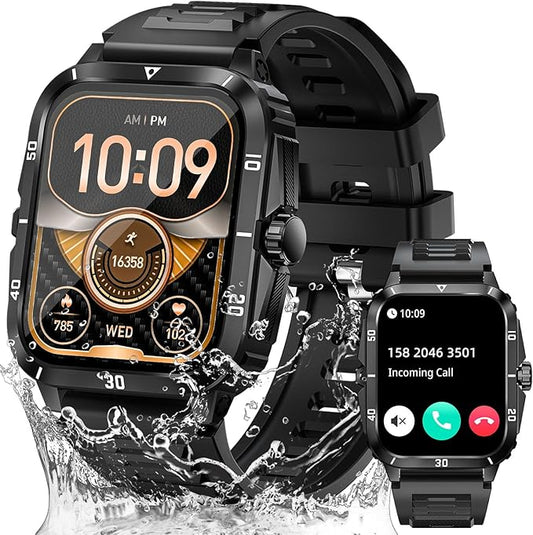 Military Smart Watches for Men (Make/Answer Call) 1.96" Screen Outdoor Activity Tracker with 100+ Sport Modes Health Monitor 3ATM Waterproof Smartwatch