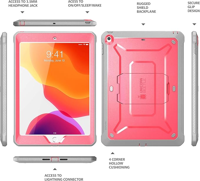 SUPCASE for iPad 9th Generation Case with Screen Protector (Unicorn Beetle Pro), [Built-in Stand] Heavy Duty Rugged Protective Case for iPad 10.2 9th / 8th / 7th Generation (2021/2020/2019), Pink