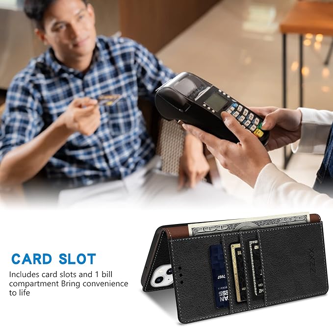 ZZXX for iPhone 15 Plus Wallet Case with [RFID Blocking] Card Slot Stand Strong Magnetic Leather Flip Fold Protective Phone Case for iPhone 15 Plus Case Wallet(Black-6.7 inch)