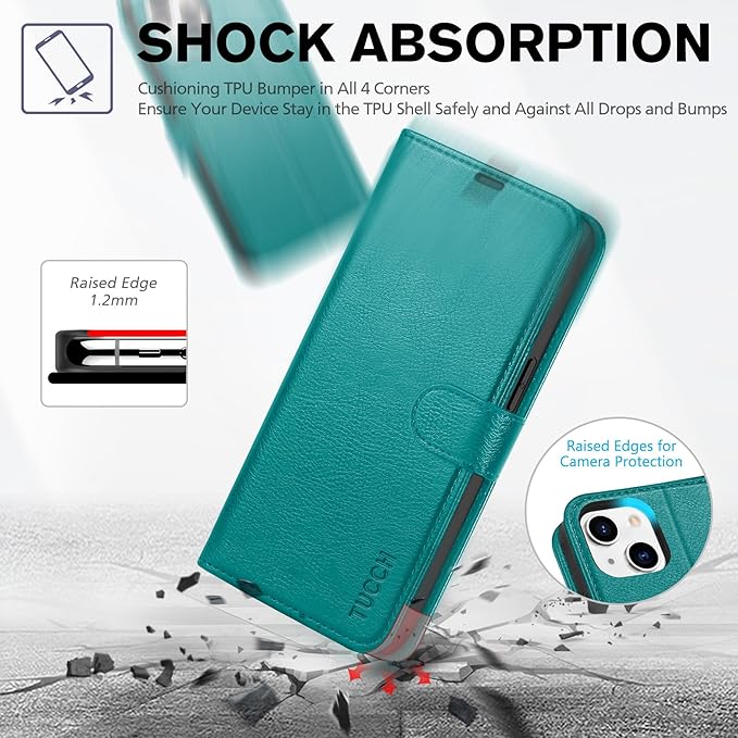 TUCCH Wallet Case for iPhone 14 6.1", Magnetic PU Leather Stand Flip Cover with 4 Card Slots [RFID Blocking] Folio [TPU Shockproof Interior Case] Compatible with iPhone 14 6.1-inch, Cyan