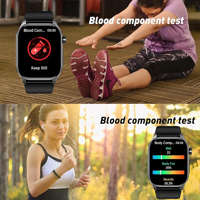 Smart Watch for Men Women, 2.04" AMOLED Color Screen, 24/7 Heart Rate, Blood Oxygen, Blood Pressure, Sleep and Stress Health Monitor, Blood and Body Composition Insights, 150 Sports Modes (Red)