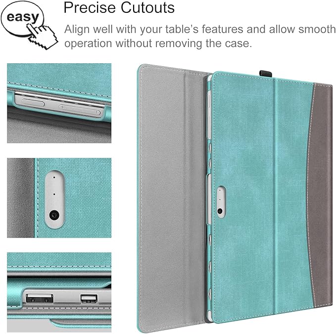 Fintie Case for 12.3 Inch Microsoft Surface Pro 7 Plus, Surface Pro 7/6/5/4/3 - Portfolio Business Cover with Pocket, Compatible with Type Cover Keyboard, Turquoise