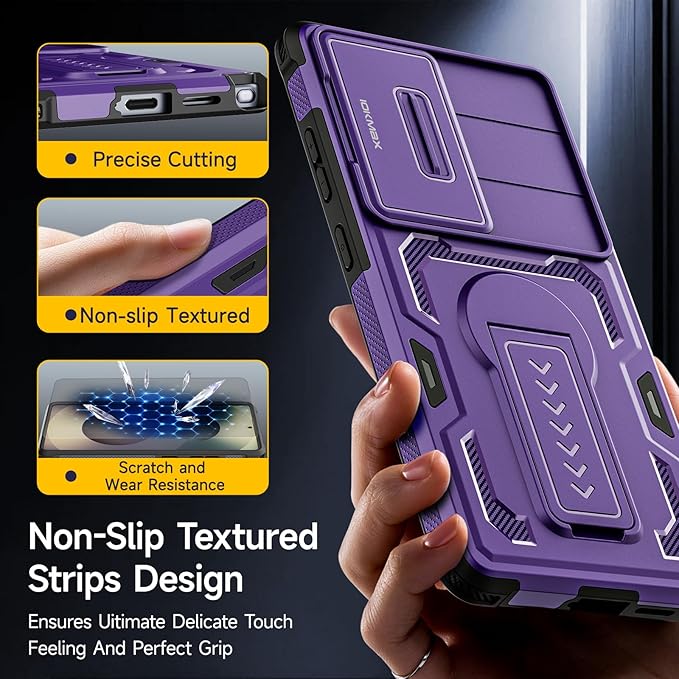 for Samsung Galaxy S25 Ultra Case with 2*Screen Protector, Slide Camera Cover, Kickstand, Lanyard Strap,Military Grade Shockproof Protective Heavy Duty Non-Slip for S25 Ultra Case-6.9'', Purple