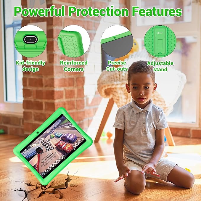 Contixo 10-Inch Kids Tablet - Ages 3-12, 80 Disney eBooks ($350 Value), 32GB Storage, Android, Parental Controls, Silicone Case w/Kickstand, STEM Learning Tablet for Older Kids - Green
