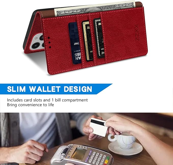 ZZXX for iPhone 14 Pro Wallet Case with [RFID Blocking] Card Slot Kickstand Magnetic Closure Leather Flip Fold Protective Phone Case for iPhone 14 Pro Case Wallet(Red-6.1 inch)