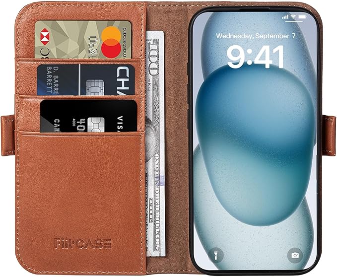 Case for iPhone 16 Pro Max 5G 2024-Genuine Leather Folio Wallet Magnetic Kickstand RFID Blocking Card Slots Shock-Absorbent Phone Cover Compatible with iPhone 16 Pro Max 6.9" (Brown)