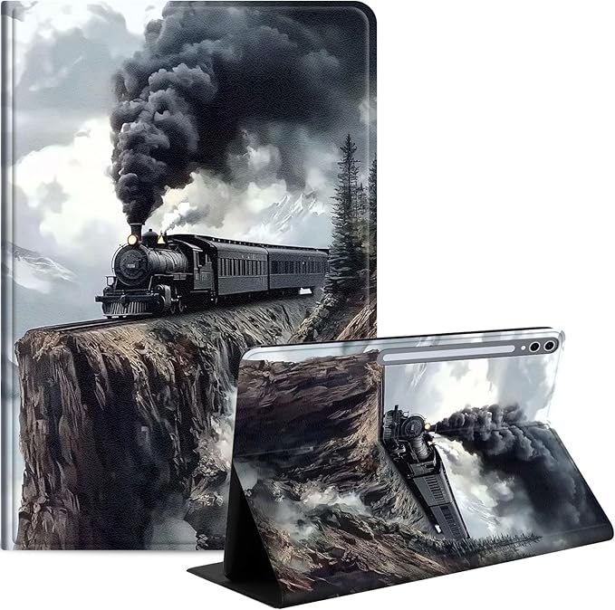 Case for Samsung Galaxy Tab S10 Plus/ S9 FE Plus/ S9 Plus 5G Tablet 12.4'', Slim PU Leather Stand Cover with Auto Wake/Sleep, Multi-Angle Viewing & Shockproof, Steam Train