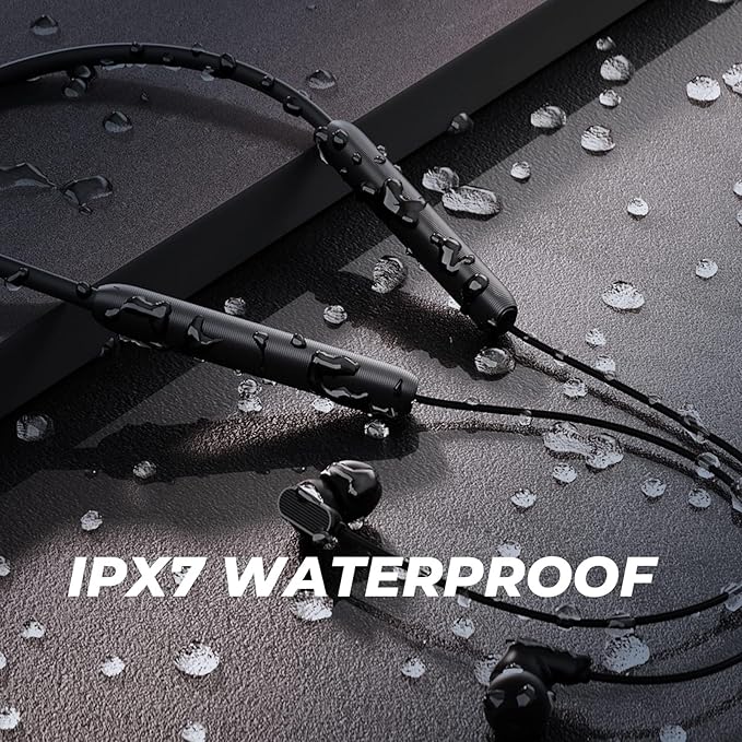 N18 Neckband Bluetooth Earbuds, Wireless Bluetooth 5.2 Headphones with Microphone, Ultra-Lightweight Comfort, IPX7 Waterproof, Deep Bass Strong Beat, 20H Playtime, Magnetic Earphones (Black)