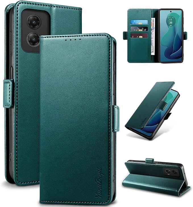 Wallet Flip Case for Moto G 5G (2024) - [RFID Blocking] Luxury PU Leather Card Holder Magnetic Phone Cover with Kickstand,Shockproof Protective Case,Green