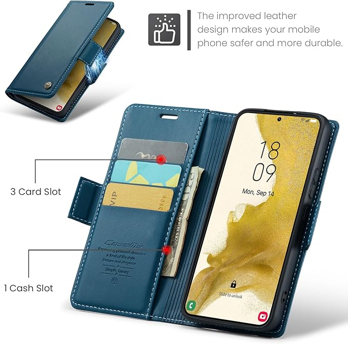 AUPAI for Samsung Galaxy S21 Plus Wallet Case with Credit Card Holder, PU Leather RFID Blocking Folio Flip Kickstand Magnetic Clasp Protective Phone Cover for Women Men Blue