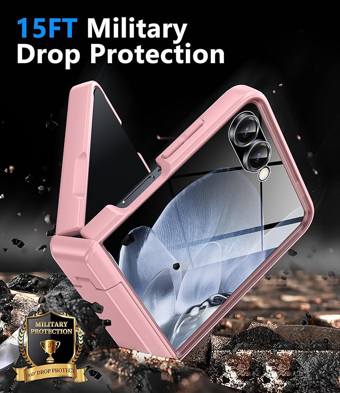 for Samsung Galaxy Z Flip 7 Case Fit for Magsafe [Hinge Protection＆ Kickstand][Built-in Screen Protector][Translucent Matte] 15FT Military Shockproof Full Body Phone Case for Z Flip 7,Pink