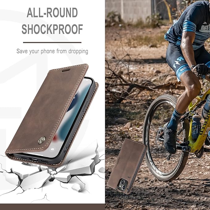 for iPhone 13 Mini Case 5.4", Flip Wallet Leather Case with Card Holder Magnetic Closure Shockproof Kickstand Protective Phone Cases Cover for iPhone 13 Mini,Coffee