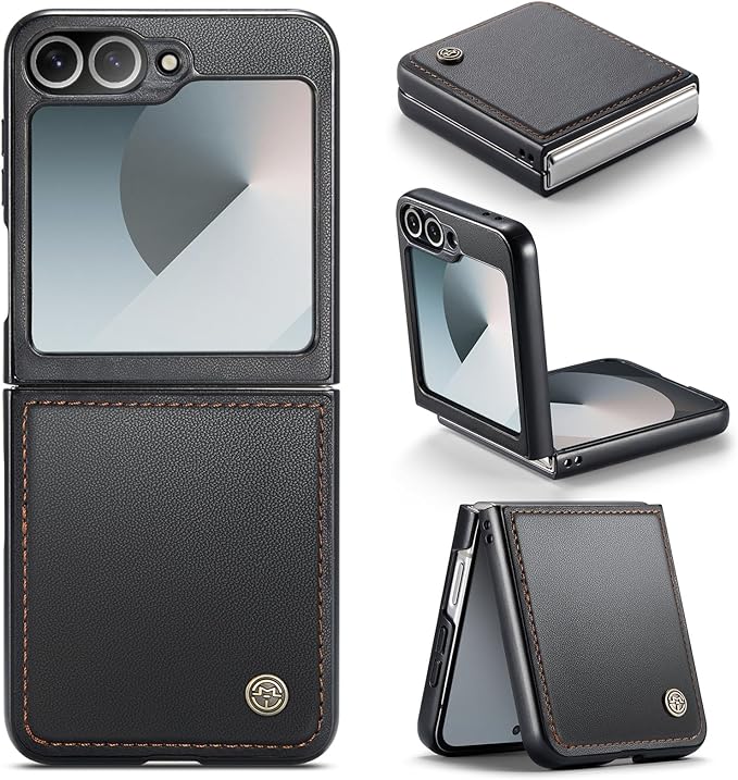 for Samsung Galaxy Z Flip 6 Case, Premium PU Leather Case Anti Scratch Slim Phone Shockproof Protective Phone Cover for Samsung Galaxy Z Flip6, Black