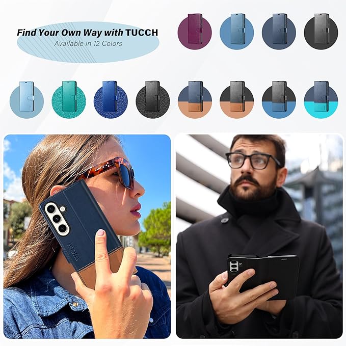 TUCCH Wallet Case for Galaxy S25 FE, Magnetic PU Leather Kickstand [RFID Blocking] 4 Card Slots Folio Phone Cover with [TPU Shockproof Inner Shell] (6.7") 2025, Cyan