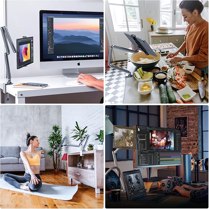 Tablet Stand for Desk, Aluminum Alloy Foldable Tablet Arm Mount Holder Compatible with iPad 10/9th, iPad Pro Air 13/11inch (2024), Mini, Samsung Galaxy Tab & More 7-15.6'' Tab Portable Monitor