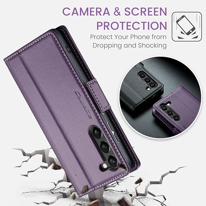 Case for Samsung Galaxy S23 Wallet Case, RFID Blocking PU Leather Flip Folio Cover Card Holder Kickstand Shockproof Phone Case Compatible with Samsung Galaxy S23, Purple