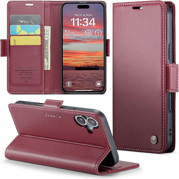 for iPhone 16 Plus Case, Premium PU Leather Wallet Case Flip Cover with [RFID Blocking][Card Holder][Stand Function] Shockproof Protective for iPhone 16 Plus, Red