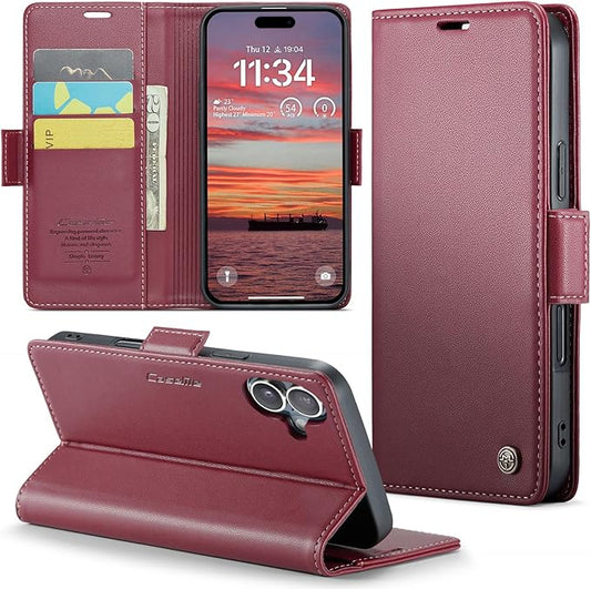 for iPhone 16 Plus Case, Premium PU Leather Wallet Case Flip Cover with [RFID Blocking][Card Holder][Stand Function] Shockproof Protective for iPhone 16 Plus, Red